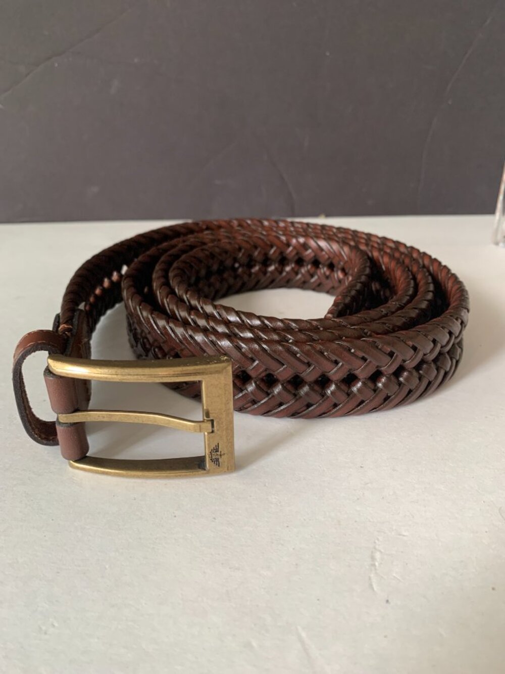 DOCKERS BIG AND TALL BRAIDED LEATHER BELT SIZE 56 17DO0408 BRASS BUCKLE